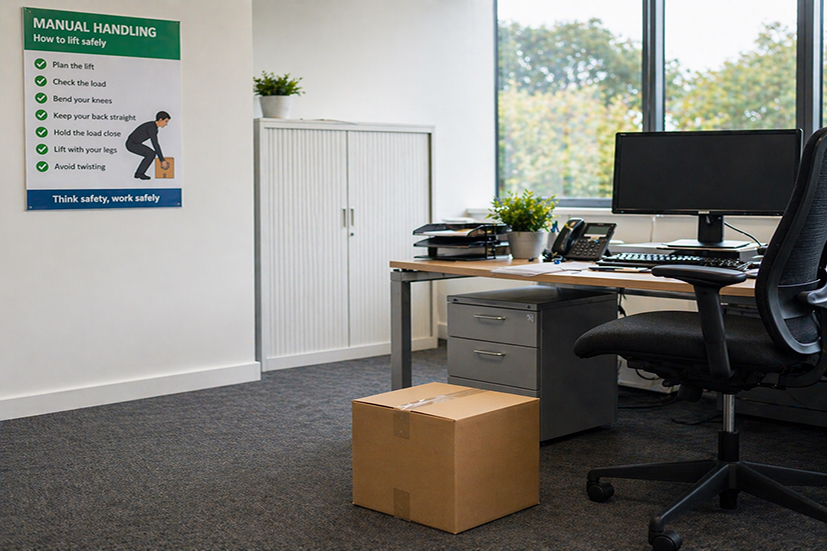Image showing a box in an office and manual handling poster 