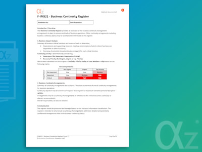 F-IMS21 Business Continuity Register