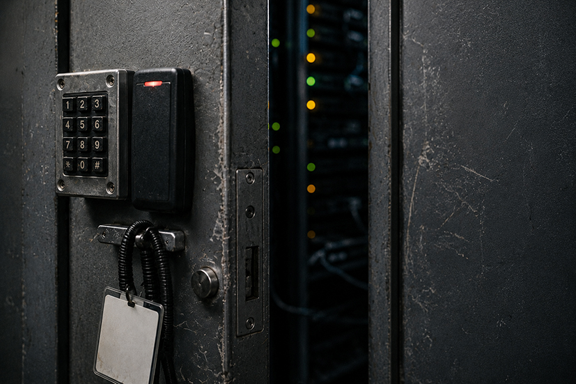 image showing a server room with lock and keypad 